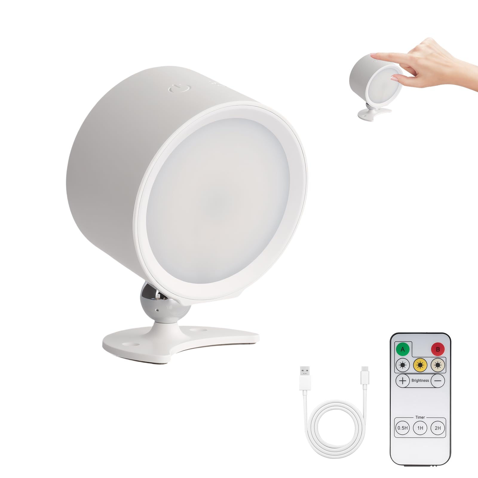 Rechargeable Wall Lights Indoor with Remote Control - 3 Color Temperatures, Dimmable 360° Free Rotation, Battery Operated Wall Lights, Wall Lighting, Sconces for Bedroom Bedside Reading Decor, White