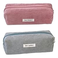 Saituo Home 2 Pezzi Astuccio in Velluto a Coste (Grigio+Rosa), con Pratica Chiusura Lampo, Astuccio Portatile, Pencil Case con Grande Capacità, Astucci Morbido Ragazze per Scuola Ufficio