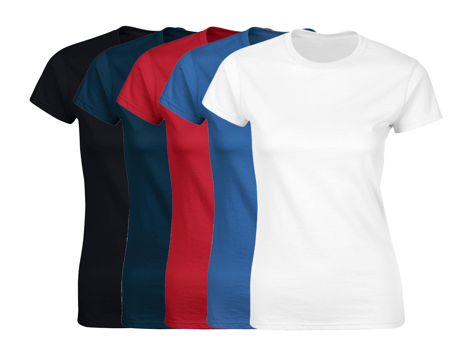 COOZO Women’s Soft Ringspun Cotton T-Shirts – Pack of 5 Plain, Feminine-Fit, Short Sleeve Basics