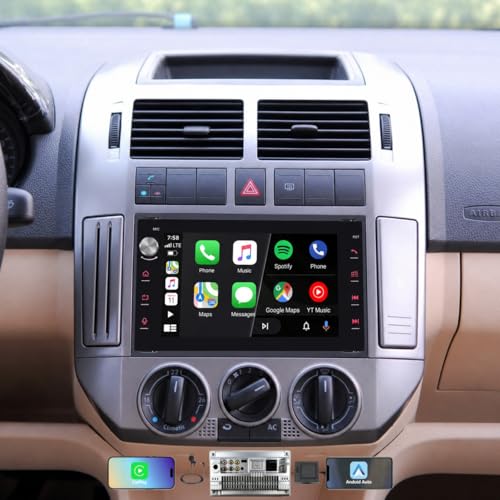 3-Sekunden-Start Linux Autoradio für VW Bora 3/4 Polo 3/4 Passat B5 Golf 4 Transport T4 Sharan Wireless CarPlay & Android Auto Lenkradsteuerung Rückfahrbildfunktion radio RDS Bluetooth Plug-and-Play