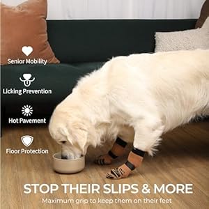 DOK TigerToes Premium Non Slip Dog Socks for Hardwood Floors Extra Thick Grip That Works Even When Twisted Prevents Licking Slipping and Great for Dog Paw Protection Cool Caramel Large