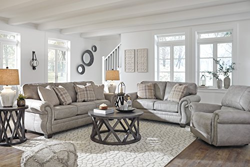 Signature Design By Ashley Olsberg Faux Leather Manual Rocker Recliner With Nailhead Trim, Gray #TOP5