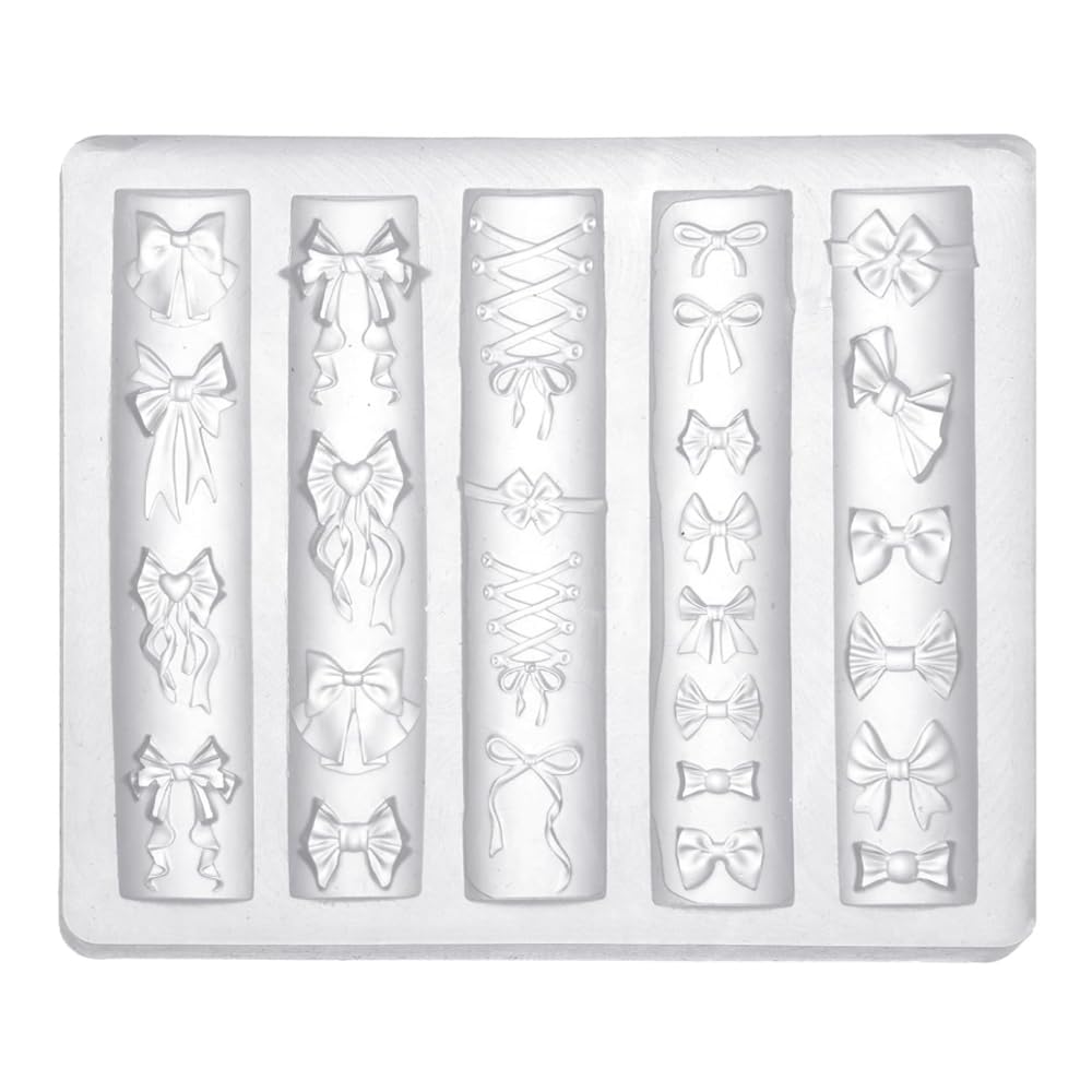Bow Nail Moulds: 3D Nail Art Bow Mould Set - Premium Silicone Template for DIY Gel & Resin Nails Embellishments, Easy to Clean & Reuse
