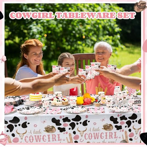 Image of Funnymoom 452 Pcs Cowgirl Baby Shower Party Decorations Include a Little Cowgirl Is on the Way Paper Plates Napkins Cups Tablecloth Cutlery Straws for Baby Shower Party Supplies