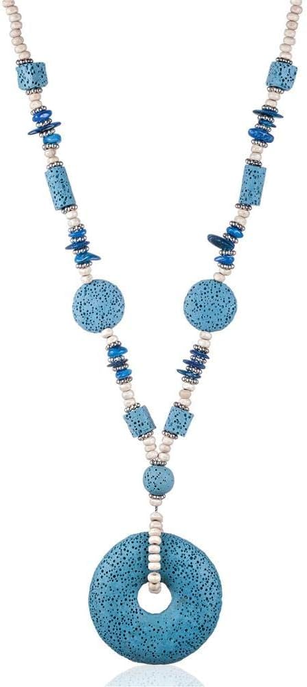 FUSHENGTER Collana Donna Ciondolo Catena Regalo Necklace Collane Donna Gioielli Colorati Collane Statement Pendenti Catene Lunghe Pietra Lavica Azzurro