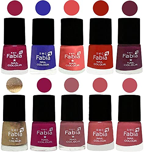 Image of SMC Fabia ALL IN ONE (PACK OF 10), Long Lasting Glossy Nail Polish, 6 ml Each, All Vibrant Colours,01749
