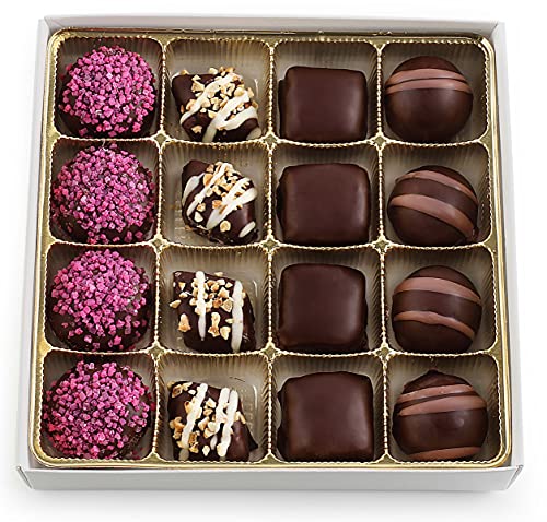 Fames Assorted Chocolate Gift Box – Handcrafted Deluxe Chocolates - Kosher, Dairy Free Handmade Treats - Great Valentine's Day Gift, Mother's Day, Birthday - Pack Of 16 Hazelnut, Choco Crispy Crunch, Peanut Butter & Strawberry Swirl Filled #TOP1