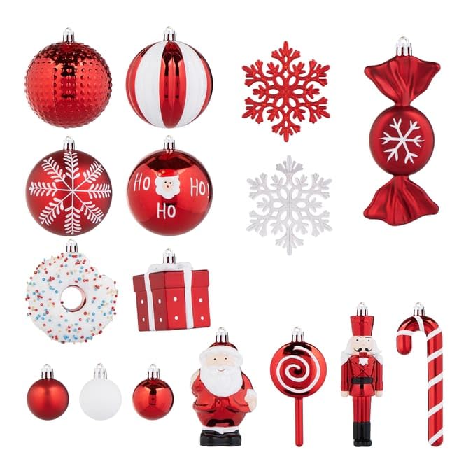 Winter Charm Bauble Set includes classic baubles, candy canes, Santa figures, nutcrackers