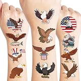 Eagle Temporary Tattoos 8 Sheets 80PCS Bald Eagles Party Decorations Supplies Favors American Flag Bird Theme Birthday Cute Stickers Christmas Gifts for Boys Girls Class School Prizes Carnival