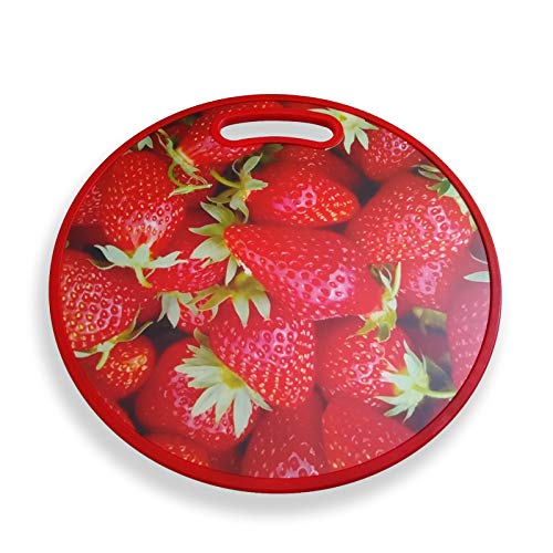 Kitchen Helper Decorative Fruit Design Round Plastic Cutting and Serving Board BPA Free