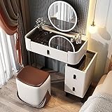Weißer Make-up-Schminktisch mit Schubladen, verstellbare Helligkeit, Holz-Schminktisch für Mädchen und Frauen, Schlafzimmer oder Ankleidezimmermöbel (Farbe: Weiß, Größe: 70 cm)
