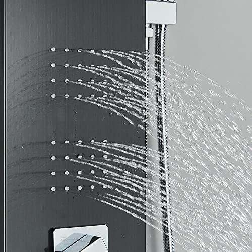 Columna de Ducha de Acero Inoxidable con Panel de Chorro Lluvia y Masaje, Sistema Torre para Baño - Negro miniatura 6