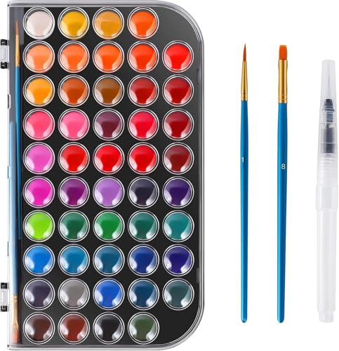 Watercolor Paint, 48 Colors Washable Watercolor Paint Set with a Brush a Refillable Water Brush Pen and Palette, Non-toxic Water Color Paints Sets for Kids Adults Artists Children Students Beginner