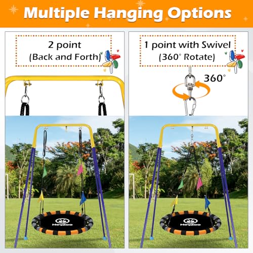 Image of HeyZoo Saucer Swing, 48 Inch Larger Swing Sets for Backyard and Outdoor Playground, 900lbs Weight Capacity, with 360 Degree Swivel, Gifts for Kids and Family, Grey and Orange