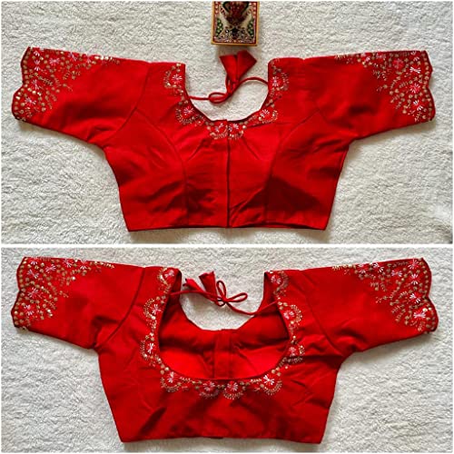 Image of Pujia Mills Women's Silk Embroidery Sequence Work Half Sleeve Readymade Blouse