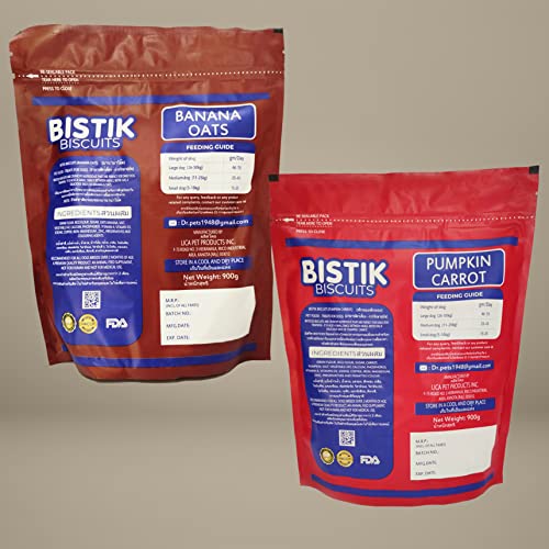 Image of Dr.Pets Bistik Dog Food Treat - Dog Biscuits for Adult Dog & Puppy, Gluten Free Healthy Treats with Fresh & Natural Ingredients, Banana Oats & Pumkin Carrot Flavor 900g Each (Combo Pack)