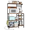 YILFANA Kitchen Bakers Rack with Power Outlet, Bakers Racks for Kitchen with Storage, Microwave Stand with Storage, Kitchen Rack and Shelves with 2 Wire Baskets, 10 S-Hooks, Kitchen Storage Shelves