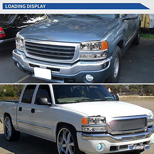 Image of oEdRo Headlights Assembly Compatible with 1999-2006 GMC Sierra 1500 2500, 01-06 Sierra 1500HD /2500HD /3500, 2007 Sierra 1500 /1500HD /2500HD /3500 Classic, 00-06 GMC Yukon XL Headlamp Chrome Housing