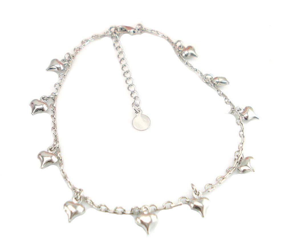 BoowholWomen's 925 Sterling Silver Friendship Anklet Bracelet Foot Decorative Love Heart Foot Jewellery, 22 centimeters, Sterling Silver, Without Stone