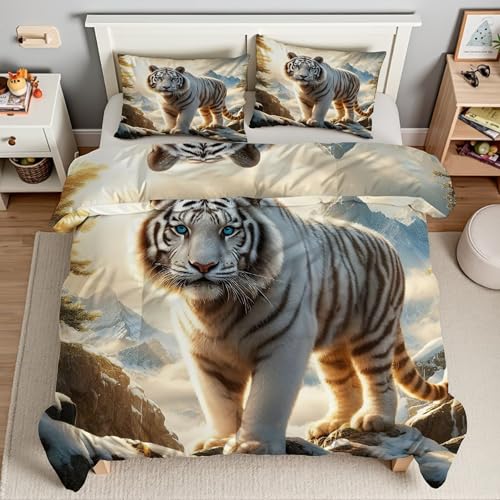 Piumino Singolo Iceberg Trapunte Tigre Piumone Imbottito Resistente Lavabile, Super Morbida Trapunta, piumini 160x245 cm in Microfibra Reversibile e 2 Federa 50x80 cmT171