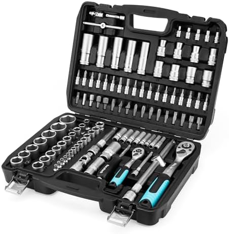 DURATECH 108 Piezas Juego de Llaves de Vaso, 1/2” y 1/4”, Carraca de 72 Dientes, Acero al Cr-V, con Caja, Incluye Destornillador y Puntas, Ideal para Bricolaje, Reparación y Trabajos Mecánicos