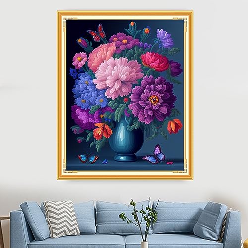 Image of Findvoor Stamped Cross Stitch Kits for Beginners Full Range of Cross Stitching Embroidery Pattern for Adults, 11CT DIY Needlepoint Embroidery Starter Kits-Colorful Flowers 15.7x19.7 inch