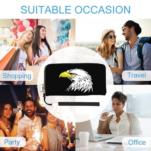 Ferocious Bald Eagle Leather Wallet Fashion Bifold Purse Long Pouch with Wrist Strap for Men Women4