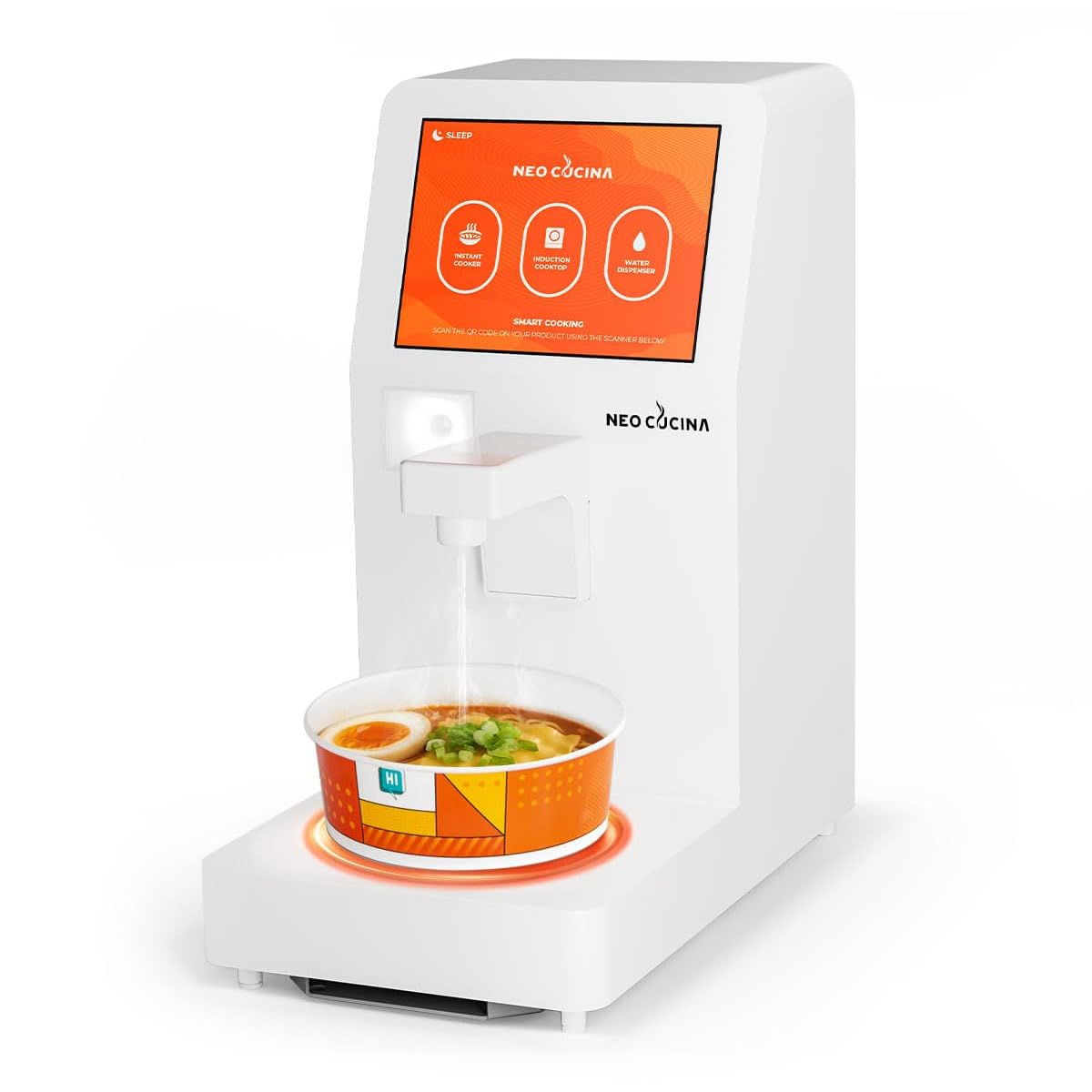 Commercial Ramen Cooking Machine, 8” Touchscreen, QR Auto-Cooking, Induction Heating, Cloud Menu Control, Instant Ramen Cooker for Drink Shops, C-Stores &amp; Self-Serve Ramen Bars
