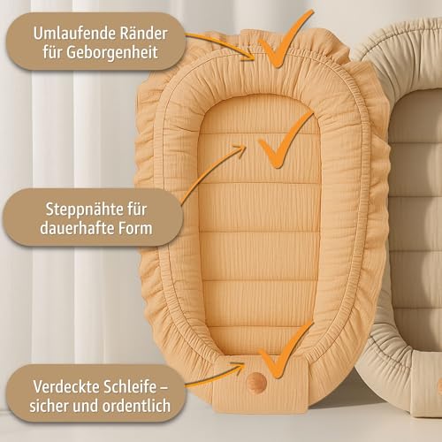 Miniatura 5 de Muselina Nido Bebé Recién Nacido 90x50 Cm - Capullo De Colecho Reductor Cuna Algodón Cuco Ideal Para Góndola Moisés Y Viaje Perfecto Para Niños Y Niñas Beige Claro