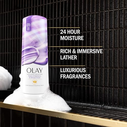 Image of Olay Body Wash for Women, Indulgent Moisture, 24hr Moisturizing & Nourishing Formula, Infused with Vitamin B3 Complex, Luxurious Fragrances, Elderberry & Almond Cream Scent, 20 fl oz