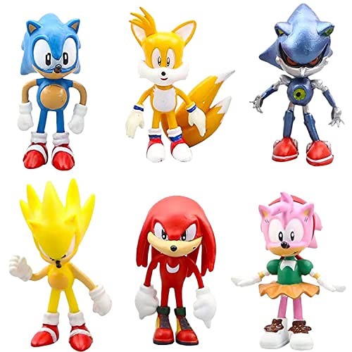 WELLXUNK Decoración De Pastel De Sonic, 6Pcs Sonic Mini Juego De Figuras, Sonic Topper de Tarta,...