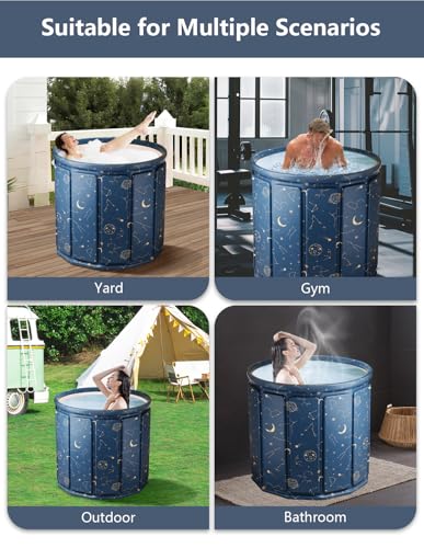 Foto de Bañera portátil para adultos, bañera plegable independiente para ducha, bañera de hielo caliente con espuma térmica gruesa para mantener la temperatura, bañera de PVC para exteriores (azul (imagen 8)
