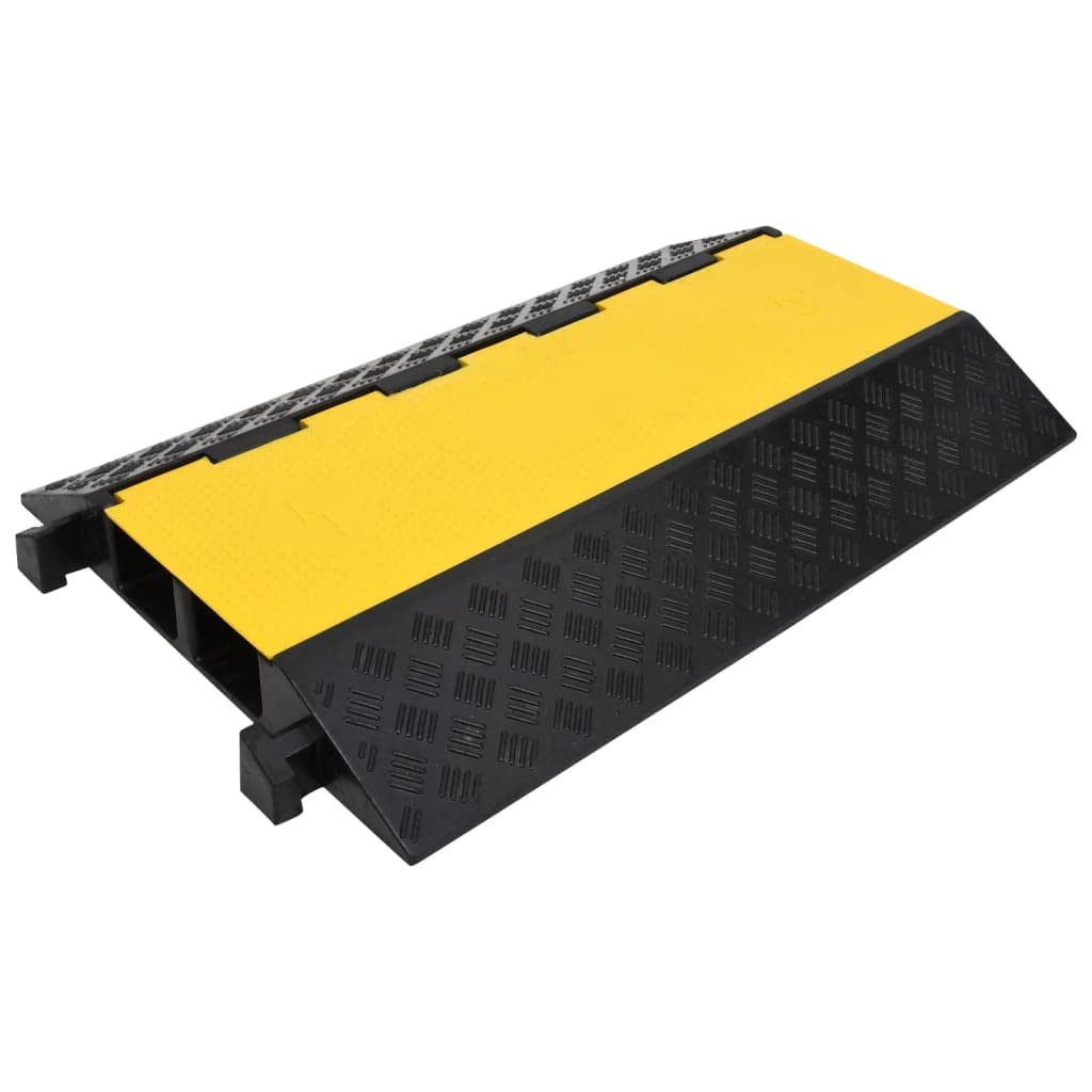 Rampe de protection de câble à deux fils en caoutchouc jaune de 90 cm de long avec symboles d'avertissement, 2 canaux pour cacher et protéger les câbles, supporte jusqu'à 2,5 tonnes de charge