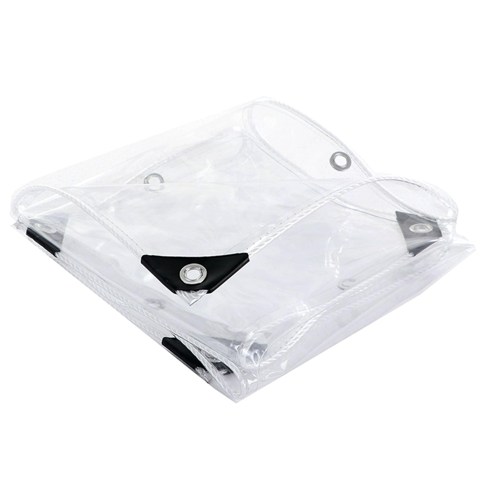 Clear PVC Tarp Cover, Waterproof Transparent Tarpaulin with Reinforced Border and Grommets, for Greenhouse Panels, Gazebo Sides, Patio and Outdoor Equipment (6x8m)