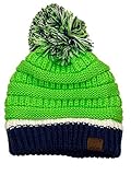 C.C Unisex College High School Team Color Two Tone Pom Pom Knit Beanie Hat, Action Green/Navy