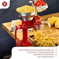 Victoria Getreidemühle Manuelle Gusseiserne Handmühle zum Mahlen von Kaffee, Mais, Hafer, Saatgut, Dicke Einstellbar, Kornmühle mit Niedrigem Trichter und Tischklemme, Grain Grinder Rot – Ansicht 4