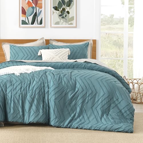 Image of Litanika Boho Full Comforter Set, 3 Pcs Grayish Teal Lightweight Bedding
