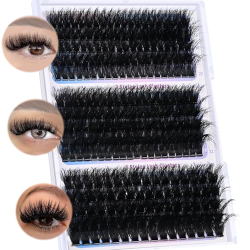 Fluffy Eyelash Extensions 14-22mm Thick Volume Lash Extension Lash Clusters 60D+80D+100D Plant Fibers Lashes Clusters DIY at Home, by Yaiseiko(0.05 D Curl, 280pcs)