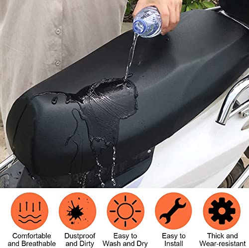 ANCLLO 2PCS Motorcycle Seat Cover Universal Waterdicht Zonnebrandcrème Scooter Zacht Leer Scooter Seat Cover Protector Met Wagic Sticky Tape Design Voor Alle Seizoenen Universeel (Zwart) - Image 7
