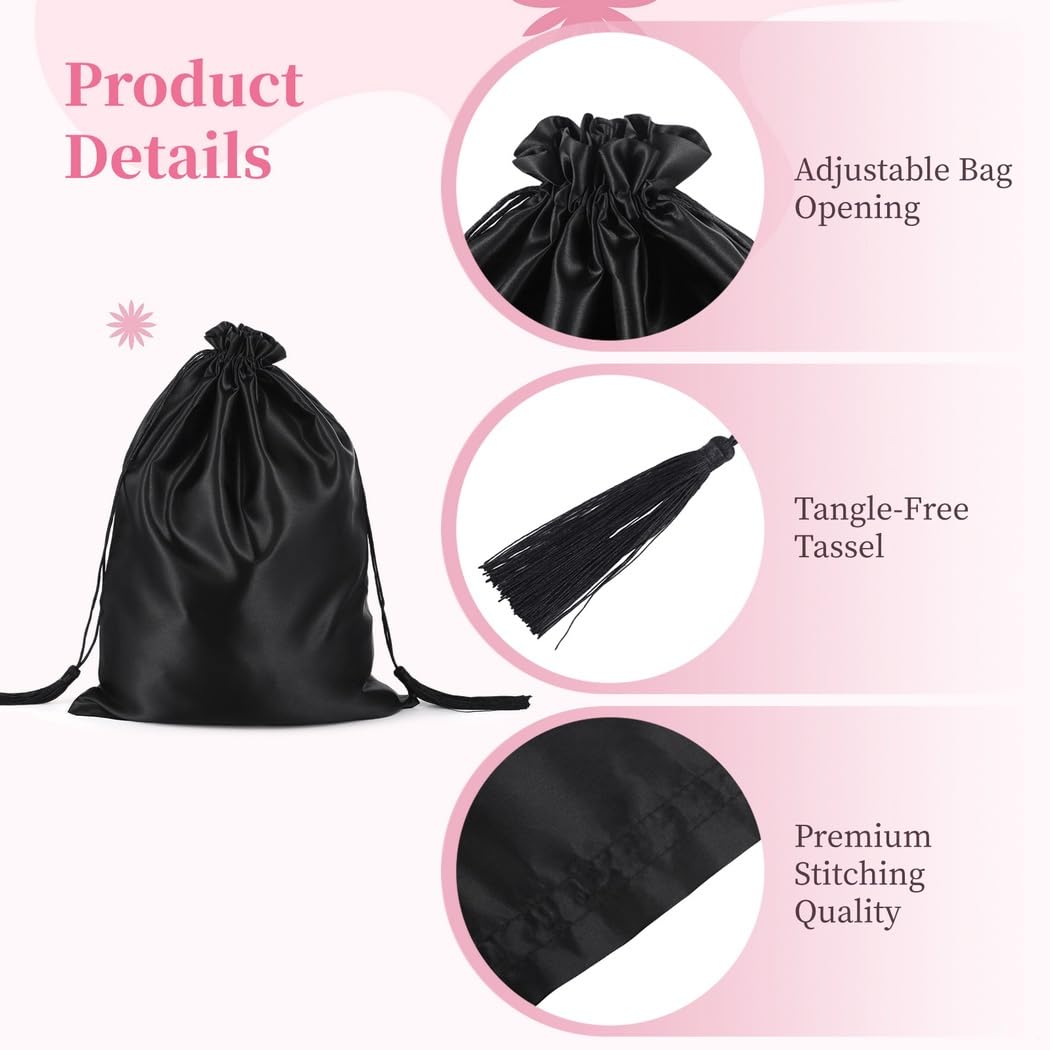 Set mit 12 Satin-Perücken-Aufbewahrungstaschen, Kordelzugbeutel für Perücken, Extensions und Salon-Zubehör