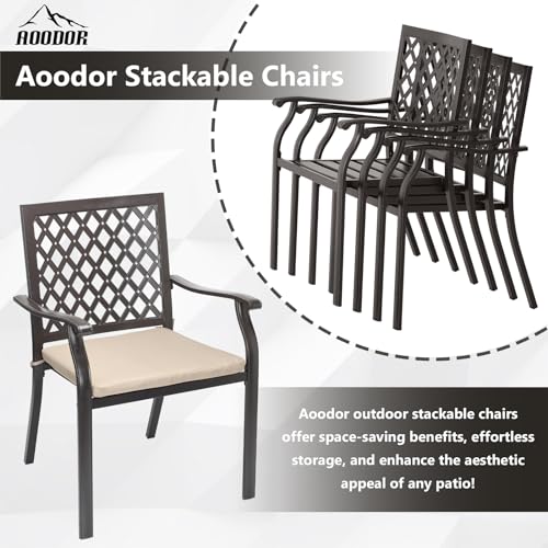 Aoodor Outdoor Stackable Patio Metal Dining Chairs 4-Piece Set with Strapped Seat Cushions - Perfect for Patio, Garden, Backyard, or Courtyard Use
