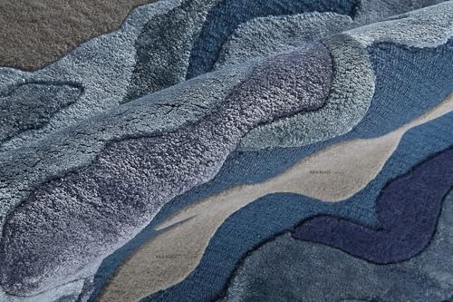 Image of Hand Tufted Carpet Nz Wool with Silk Abstract Design Non Slip Luxury Exclusive Rectangular Carpet for Living Room Bedroom (Size : 5x8 Ft, 152x244 CM), Multicolor
