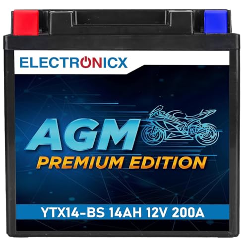 Electronicx AGM YTX14-BS Batteria Moto 12V 14Ah 200A – Sigillata, senza manutenzione, compatta e resistente alle vibrazioni – Potente starter per moto, scooter, quad, ATV e trattorini rasaerba