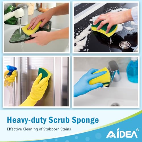 Image of AIDEA Sponges Kitchen, 24 Pack Heavy Duty Dish Sponge, Cleaning Dish Scrubber Sponge for Home and Kitchen, Stink-Free Cleaning Supplies for Pots, Pans
