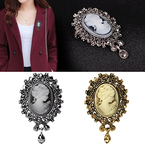 Image of Sweater Shawl Clips Lady Vintage Cameo Victorian Style Wedding Party Women Pendant Brooch Pin Jewelry Pins for Cardigan Blouse