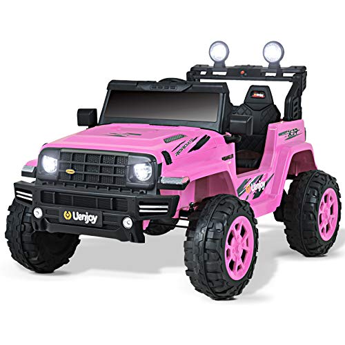 Uenjoy Electric Kids Ride On Cars 12V Battery Motorized Large Vehicles with Parents Remote Control, Music, Horn, Powerful Lights, Pink