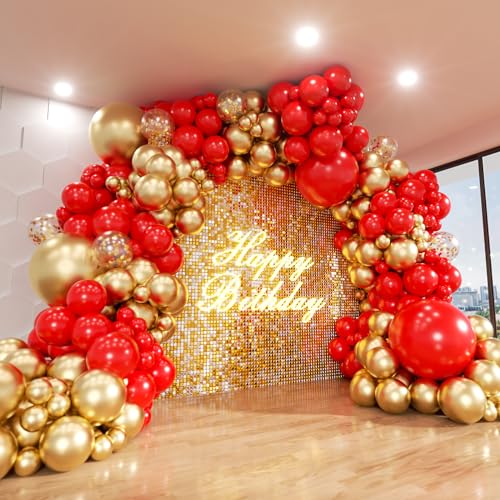 Image of Red and Gold Balloon Arch Kit, ADOINBY 140Pcs Gold Balloon Red Balloon Confetti Balloon 18 12 10 5 Inch Different Size Balloons for Valentine's Day Wedding Birthday Engagements Anniversary Decoration