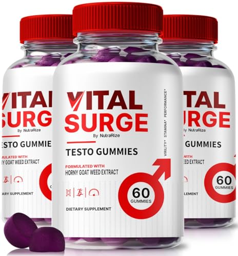 (3 Pack) Vital Surge Testo Gummies Premium VitalSurge Gummies for Men with Clean Ingredients to Fuel Drive Confidence and Daily Performance Easy-to-Chew Tasty Vital Surge ME Gomitas (180 Gummies)
