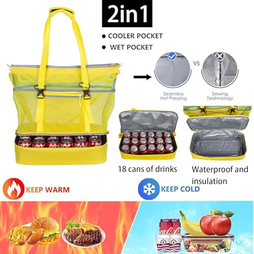 Mesh Beach Bag with Cooler Large Travel Family Vacation Essentials Pool Swimming Zipper Pocket Durable 9 Pockets4