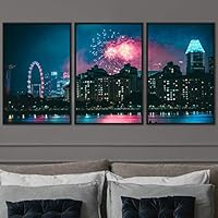 3 Piece Framed Canvas Wall Art City Illuminations Canvas Prints Home Artwork Decoration for Living Room,Bedroom - 16